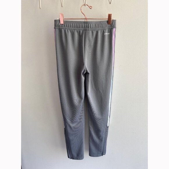 🆕 Adidas Girls' Grey with Pink & Blue Ombre Striped Zippered Track Pants - Picture 3 of 11